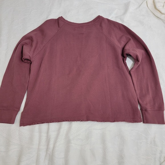 Pact Organic Cotton Pullover Sweatshirt Side Split Raw Hem Sz M Plum Mauve EUC - Picture 2 of 11